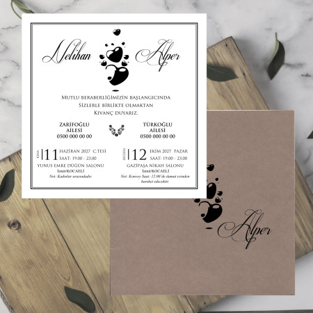 Kalp Temalı Kare Davetiye - GM-1001