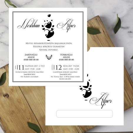 Kalp Temalı Kare Davetiye - GM-1001